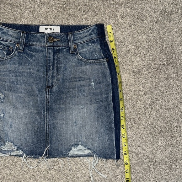 PISTOLA Sierra High-Waisted Side Stripe Distressed Denim Mini Skirt | Size 25 - Picture 7 of 8